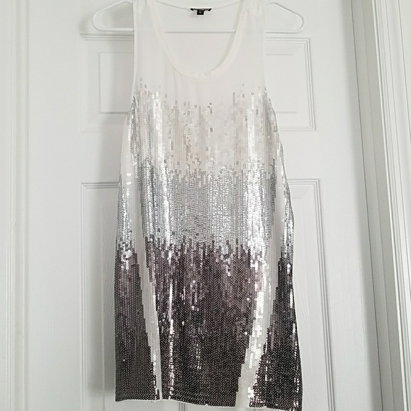 Express Tops - Express  silver & white sequin tank